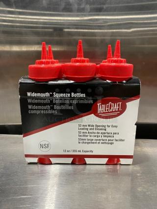 BRAND NEW! TableCraft Commercial Red 12 Oz. Widemouth Squeeze Bottle! 6 Per Case! 12X Your Bid!