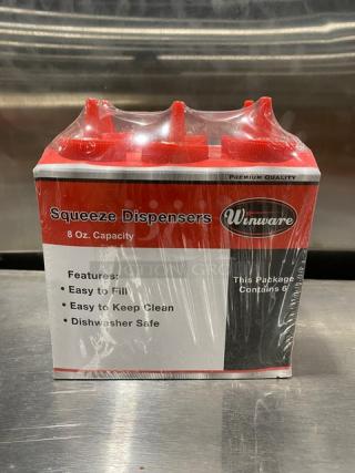 BRAND NEW! TableCraft Commercial Red 8 Oz. Squeeze Dispensers! 6 Per Case! 12X Your Bid!