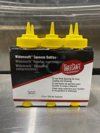 BRAND NEW! TableCraft Commercial Yellow 12 Oz. Widemouth Squeeze Bottles! 6 Per Case! 12X Your Bid!
