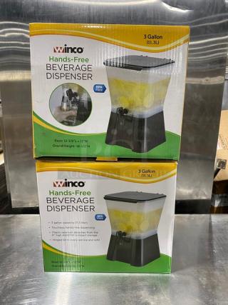 BRAND NEW! Winco Commercial Countertop 3 Gallon Square Hands-Free Beverage Dispenser! Model: PBD-3SK! 2X Your Bid!