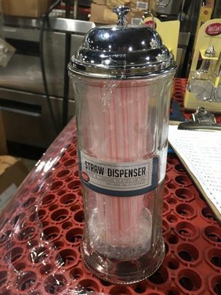 BRAND NEW! TableCraft Commercial Clear Glass Countertop Straw Dispenser! With Chrome Plated Top! With Straws! Model: H714CH!