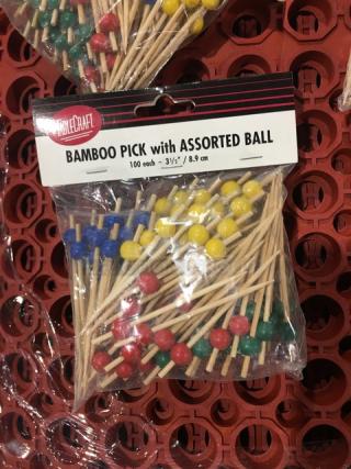 BRAND NEW! TableCraft Commercial Wooden Bamboo 3.5" Pick! With Color-Assorted Ball Top! Model: BAMBA35! 15X Your Bid!