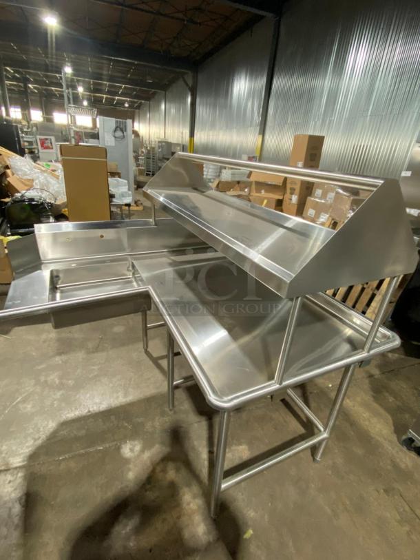 BRAND NEW! Custom Commercial Stainless Steel L-Shaped Dishwashing Station! With Left Side Single Compartment Sink! With Right Side Overhead Double-Sided Slant Rack/Sorting Shelf! On Legs! - Image 2 of 8