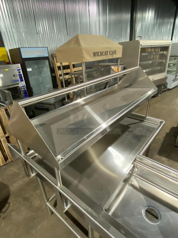 BRAND NEW! Custom Commercial Stainless Steel L-Shaped Dishwashing Station! With Left Side Single Compartment Sink! With Right Side Overhead Double-Sided Slant Rack/Sorting Shelf! On Legs! - Image 4 of 8