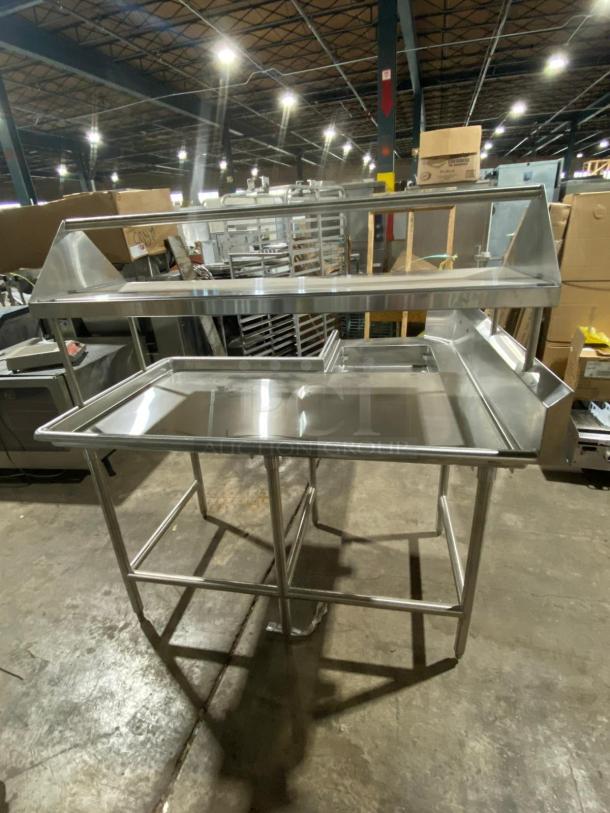 BRAND NEW! Custom Commercial Stainless Steel L-Shaped Dishwashing Station! With Left Side Single Compartment Sink! With Right Side Overhead Double-Sided Slant Rack/Sorting Shelf! On Legs! - Image 5 of 8