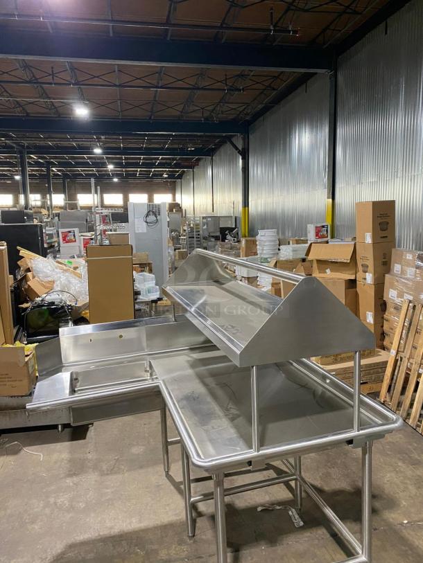 BRAND NEW! Custom Commercial Stainless Steel L-Shaped Dishwashing Station! With Left Side Single Compartment Sink! With Right Side Overhead Double-Sided Slant Rack/Sorting Shelf! On Legs! - Image 8 of 8