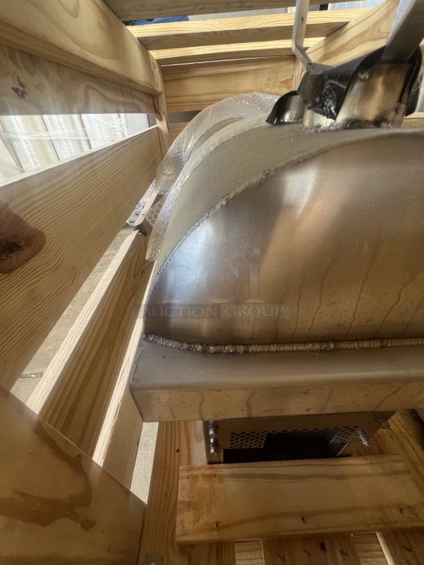 Brand new rinse tank for Douglas Rack Washer, still crated; stainless steel, pristine condition, wood crate packaging.