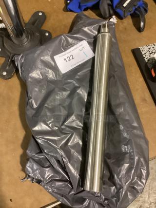 Steel table leg, 16-1/4 inches, in metallic finish. Features a sturdy base and a label showing "122" and "Qty: 1".