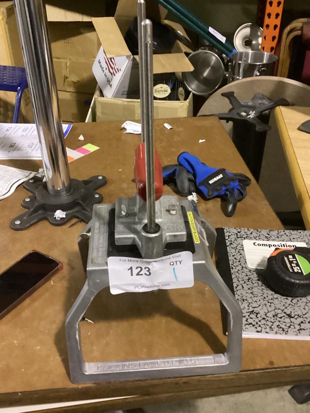 InstaCut Vegetable Dicer, 16-3/4", metal frame, good condition, auction label "123 QTY", industrial design.