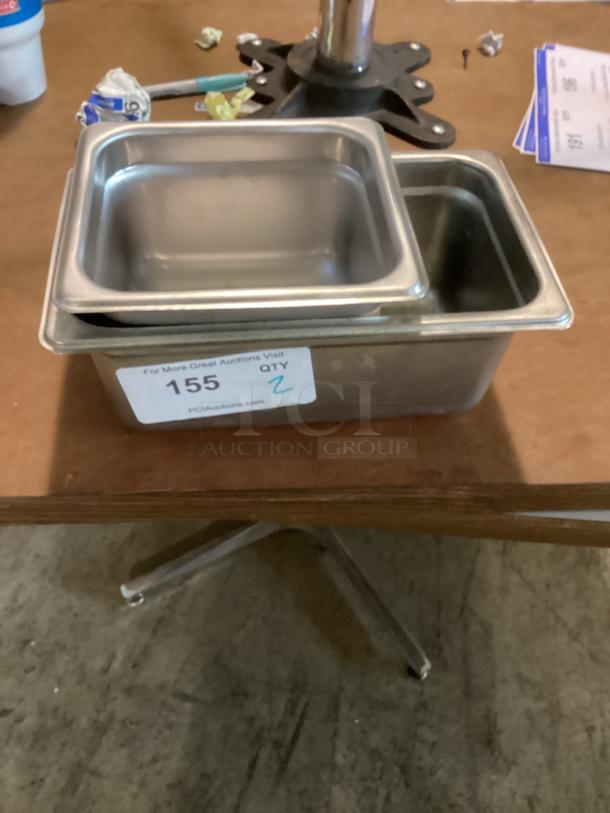Two metal food containers, 10-3/8 size, with auction label "155, Qty 2." Ideal for kitchen storage.