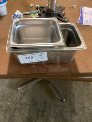 Two metal food containers, 10-3/8 size, with auction label "155, Qty 2." Ideal for kitchen storage.