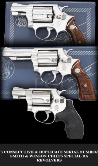 ATF Approved Auction! RARE! (3) Consecutive & Duplicate Serial Number Smith and Wesson Chief's .38 Special Revolvers! Must be 21y/o to bid and gun must ship to FFL, Check state and local laws and do not bid if prohibited or cannot pass a background check.  Winning bidder will need to apply  for background check through FFL.