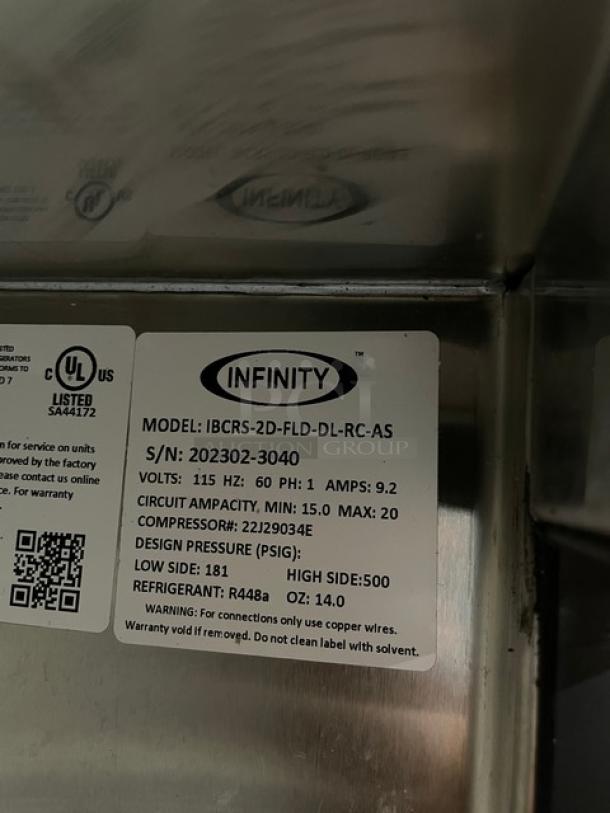 Infinity Commercial Black Powder Coated Stainless Steel 2 Door Backbar Refrigerator! With Chrome Plated Wire Racks! Model: IBCRS-2D-FLD-DL-RC-AS SN: 202302-3040! 115V 1 Phase! - Image 7 of 10