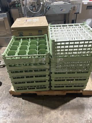 BRAND NEW! MIXED PALLET! Vollrath Signature Series Commercial Light Green Full-Size 9-Compartment 7-11/16" X-Tall Plus Glass Rack! Model: 52763! With Vollrath Signature Series Commercial Light Green Full-Size 16-Compartment 2-3/4" Short Rack! Model: 5267410! With Vollrath Signature Series Commercial Light Green Full-Size 20-Compartment 4-1/8" Medium Rack! Model: 5267711! With Vollrath Signature Series Commercial Light Green Full-Size 49-Compartment 4-5/16" Medium Glass Rack! Model: 52722! 15X Your Bid!