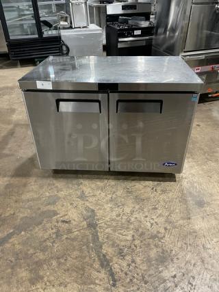 Atosa! 2021! Late Model! Commercial Stainless Steel 2 Door Undercounter Worktop Refrigerator! Energy Star Certified! With Poly Coated Wire Racks! Model: MGF8402GR SN: MGF8402GRAUS1T0321043000C40030! 115V 1 Phase! On Casters!