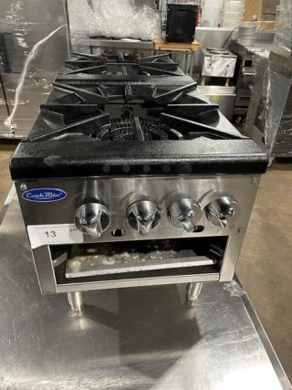 CookRite By Atosa Commercial Stainless Steel Natural Gas Powered Countertop Front-To-Back Double Burner Stock Pot Range! With Heavy Duty Cast Iron 3-Ring Burners! Model: ATSP-18-2L SN: ATSP-18-2LAUS100321091000C40011! On Legs!