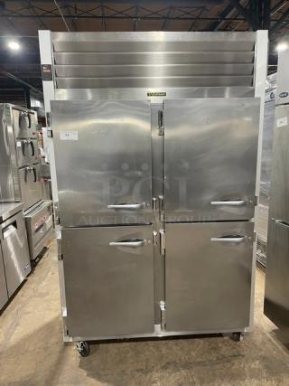 Traulsen Commercial Stainless Steel 2-Section Half Door Reach In Refrigerator! Energy Star Certified! With Poly Coated Wire Rack! Model: G20003 SN: T84845E08! 115V 1 Phase! On Casters!