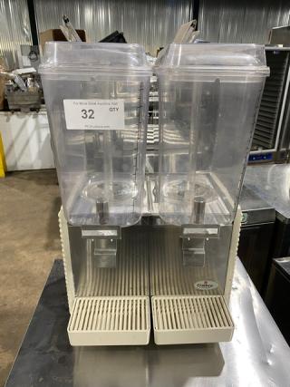 Crathco! 2018! Late Model! Classic Bubbler Series Commercial Stainless Steel Electric Powered Countertop Twin 5-Gallon High Impact Refrigerated Beverage Dispenser! With Clear Hoppers! With Double Drip Trays! Model: D25-4 SN: T388362! 115V! On Legs! - Item #1189393