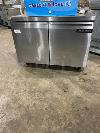 Continental Commercial Stainless Steel 2 Door Undercounter Worktop Refrigerator! Model: SW48 SN: 15080937! 115V 1 Phase! On Casters! - Item #1189409
