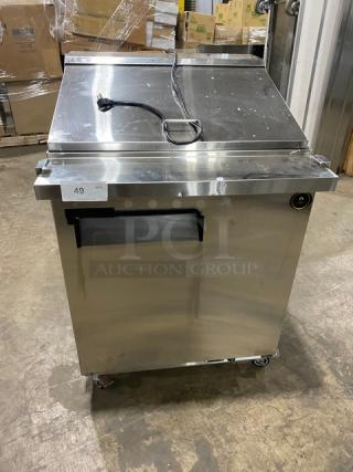 Atena Commercial Stainless Steel Single Door Refrigerated Bain Marie Style Mega Top Salad/Sandwich Prep Table! Model: MSSU29K SN: D2118RE02MSSU29K035! 115V! On Casters! - Item #1189413