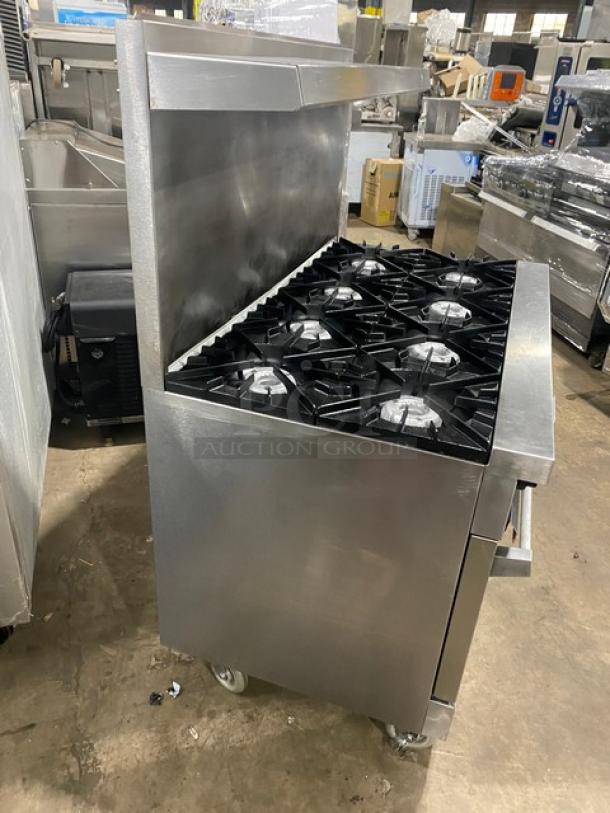 Vulcan Commercial Stainless Steel Natural Gas Powered 8-Burner Range/Oven Combo! With Back Splash & Overhead Salamander Shelf! With Wired Oven Racks! With Enclosed Dry Storage! On Casters! - Image 2 of 9