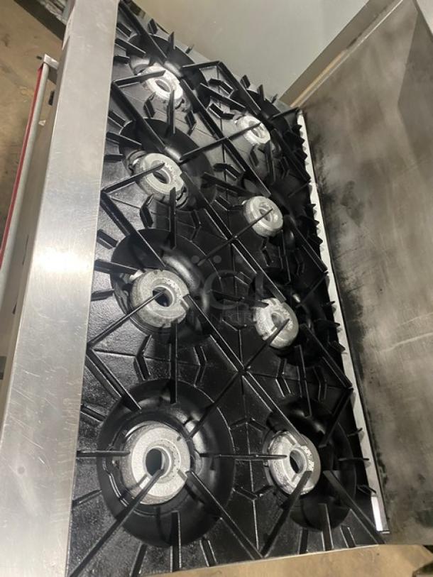 Vulcan Commercial Stainless Steel Natural Gas Powered 8-Burner Range/Oven Combo! With Back Splash & Overhead Salamander Shelf! With Wired Oven Racks! With Enclosed Dry Storage! On Casters! - Image 5 of 9