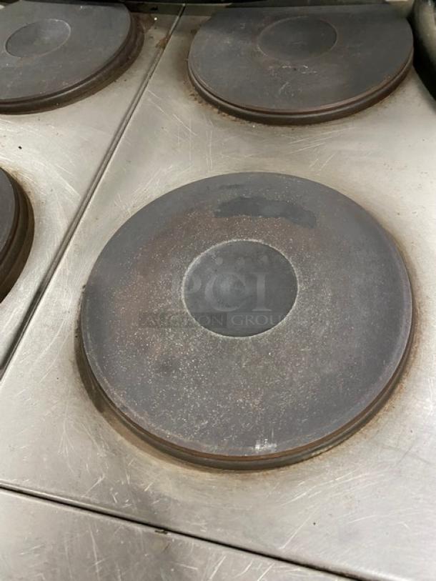 Imperial Commercial Stainless Steel Electric Powered 4 Burner Hot Plate Range/Oven Combo! With Back Splash & Overhead Salamander Shelf! With Wire Oven Rack! On Legs! - Image 6 of 9