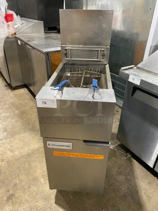 Frymaster Commercial Stainless Steel Natural Gas Powered Deep Fat Fryer! With Back Splash & Basket Hanger! With Frying Backets! Model: GF14SD SN: 2101FM0211! On Casters! - Item #1189472