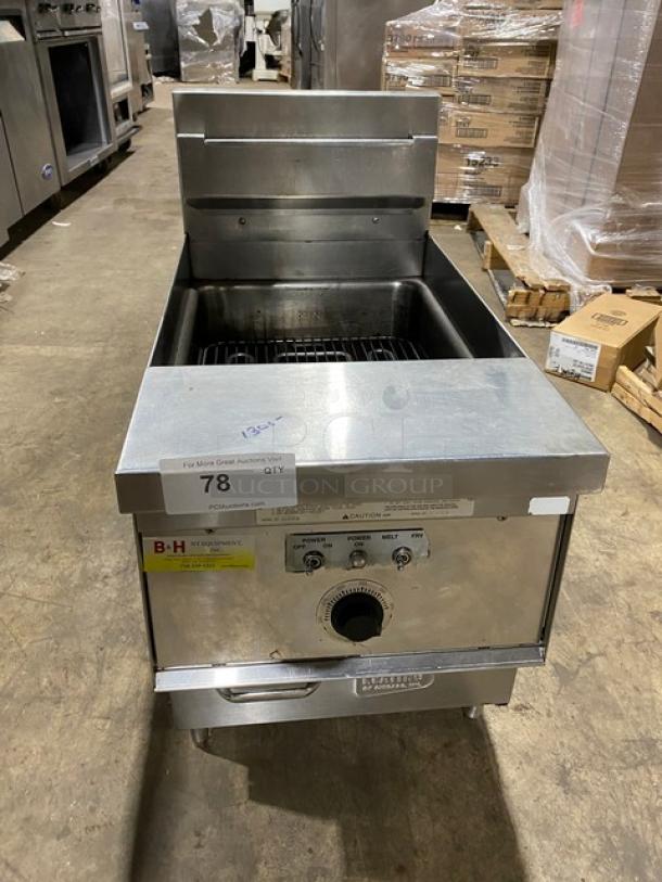 Keating Commercial Stainless Steel Electric Powered Countertop Instant Recovery Fryer! With Thermostatic Control! With Backsplash & Basket Hanger! Model: 14 CMBB SN: FE36461! 208-240V 3 Phase! On Legs! - Image 1 of 9
