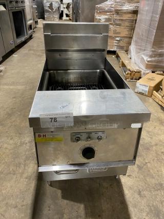 Keating Commercial Stainless Steel Electric Powered Countertop Instant Recovery Fryer! With Thermostatic Control! With Backsplash & Basket Hanger! Model: 14 CMBB SN: FE36461! 208-240V 3 Phase! On Legs! - Item #1189477