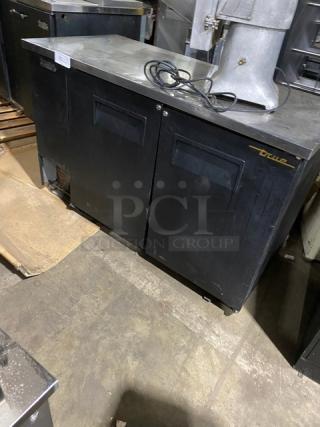 True Commercial Black 2 Door Refrigerated Back Bar Cooler! With Stainless Steel Worktop! With Poly Coated Wire Racks! Model: TBB-2 SN: 1-4727416! 115V 1 Phase! On Casters! - Item #1189485
