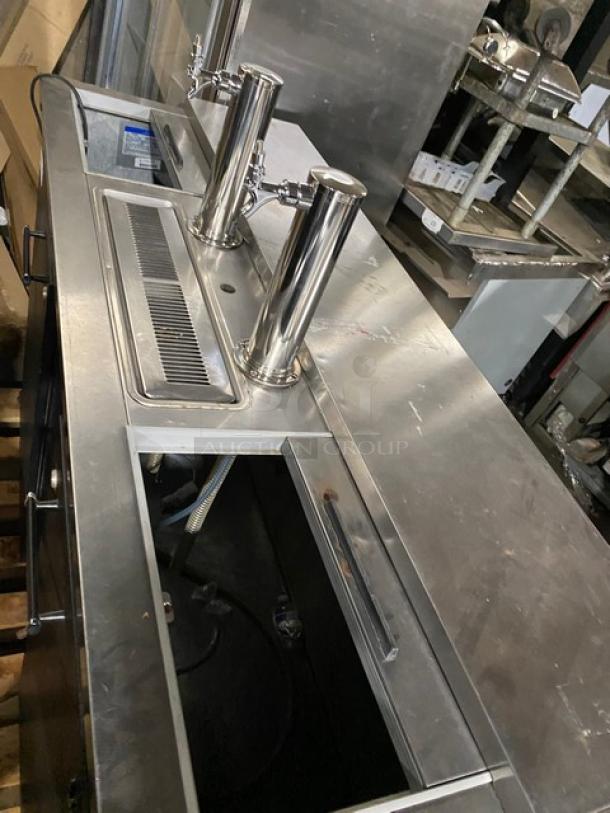 Beverage-Air Commercial Black Powder Coated 69" Direct Draw Kegerator! With Stainless Steel Worktop & Double Slide Back Lids! With 2 Single-Tap Towers & Drip Trays! Model: DD68C SN: 5109281! 115V 1 Phase! - Image 5 of 11