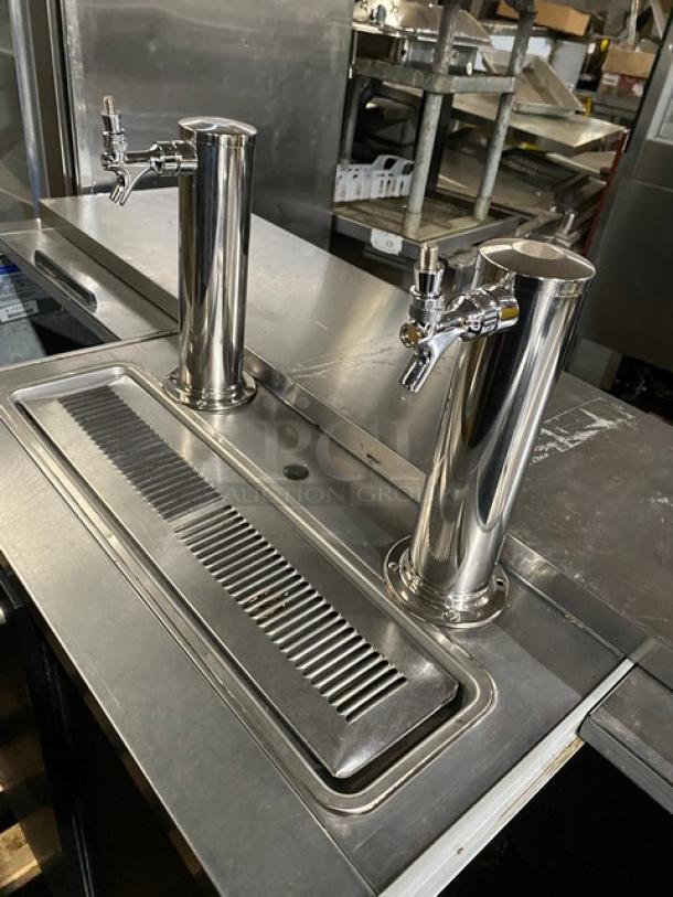 Beverage-Air Commercial Black Powder Coated 69" Direct Draw Kegerator! With Stainless Steel Worktop & Double Slide Back Lids! With 2 Single-Tap Towers & Drip Trays! Model: DD68C SN: 5109281! 115V 1 Phase! - Image 9 of 11
