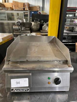 Adcraft Commercial Stainless Steel Electric Powered Countertop Flat Griddle! With Thermostatic Control! With Back & Side Splash! 120V!