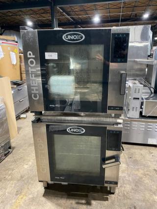 Unox! Late Model! ChefTop MIND.Maps Plus Series Commercial Stainless Steel Electric Powered Double Stacked Combi Oven! With View-Through Glass Door! With Programable Touch Menu! With Wire Oven Rack! Model: XAVC-06FS-EPR SN: 2018F0042119/2018G0054049! 208-240V 3 Phase! On Legs! 2X Your Bid Makes One Unit! - Item #1189689