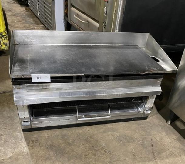 Cecilware Commercial Stainless Steel Natural Gas Powered Raised Flat Griddle! With Built-In Cheese Melter/Salamander Broiler! Model: 2042! - Image 1 of 7