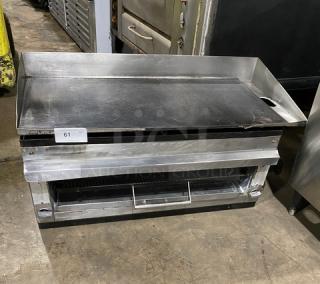 Cecilware Commercial Stainless Steel Natural Gas Powered Raised Flat Griddle! With Built-In Cheese Melter/Salamander Broiler! Model: 2042!