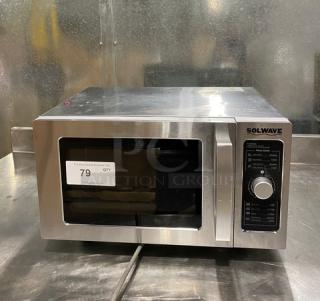 Solwave! 2023! Late Model! Commercial Stainless Steel Electric Powered Countertop Microwave Oven! With Dial Controls! Model: 180MW1000D SN: 230701346! 120V 1 Phase! On Legs!