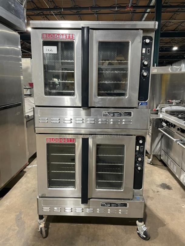 SWEET! Blodgett Commercial Stainless Steel Natural Gas Powered Double Stacked Dual-Flow Convection Oven! With Thermostatic Controls! With Wired Oven Racks! SN: 082902RA018T! On Casters! 2X Your Bid Makes One Unit! - Image 1 of 12