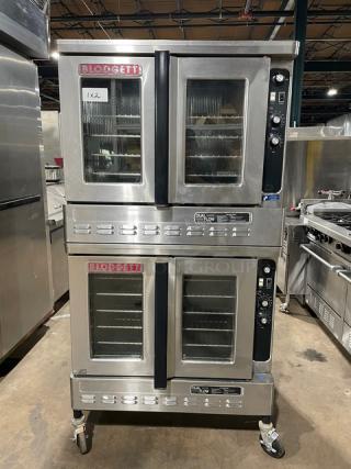 Blodgett Commercial Stainless Steel Natural Gas Powered Double Stacked Dual-Flow Convection Oven! With Thermostatic Controls! With Wired Oven Racks! SN: 082902RA018T! On Casters! 2X Your Bid Makes One Unit!