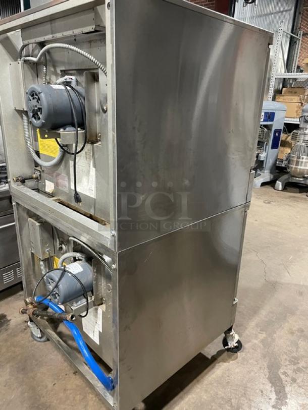 SWEET! Blodgett Commercial Stainless Steel Natural Gas Powered Double Stacked Dual-Flow Convection Oven! With Thermostatic Controls! With Wired Oven Racks! SN: 082902RA018T! On Casters! 2X Your Bid Makes One Unit! - Image 4 of 12