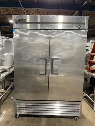 Commercial Stainless Steel Solid 2 Door Reach In Refrigerator! Energy Star Certified! With Poly Coated Wire Rack! Model: T-49 SN: 8110196! 115V 1 Phase! On Casters!