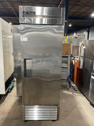 True Commercial Stainless Steel Solid Single Door Reach In Freezer! With Poly Coated Wire Rack! Model: T-23F SN: 5235684! 115V 1 Phase! On Casters!