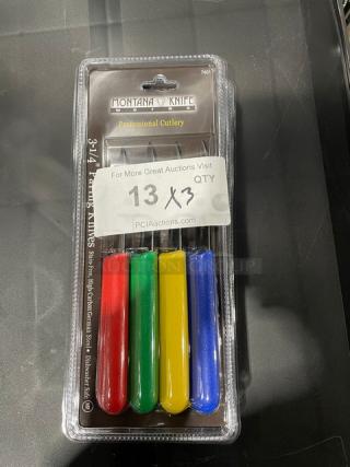 BRAND NEW! Montana Knife Commercial 3-1/4" Paring Knives! With Multi-Colored Grip Handles! Model: 7401! 3X Your Bid!