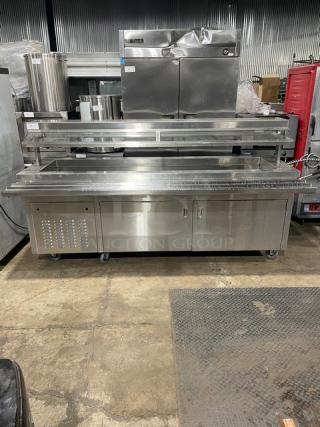 Buffet Style Commercial Stainless Steel Single Well Cold Food/Salad Bar! With Foldable Tray Slides! With Overhead Sneeze Guard! On Casters!