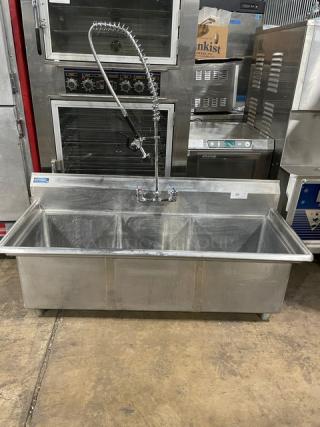 Sapphire Commercial Stainless Steel 3-Compartment Dish Washing/Prep Sink! With Hot & Cold Jet Spray Faucet! With Legs!