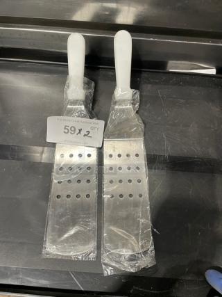 NEW! Commercial Stainless Steel Perforated Turner! With White Grip Handle! 2X Your Bid!