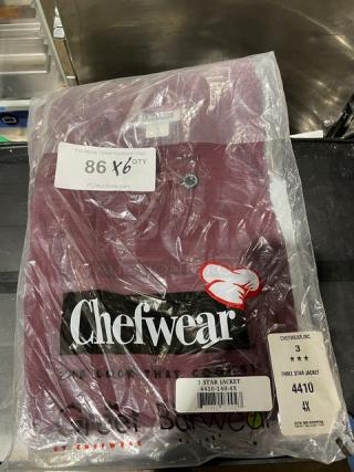 BRAND NEW! Chefwear Commercial Burgandy 4X-Size Three Star Jacket! Model: 4410-148-4X! 6X Your Bid!