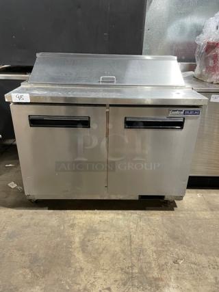 Central Commercial Stainless Steel 2 Door Refrigerated Bain Marie Style Mega Top Salad/Sandwich Prep Table! With Poly Coated Wire Racks! Model: 69K-008 SN: 6018265! 115V 1 Phase! On Casters! - Item #1190373