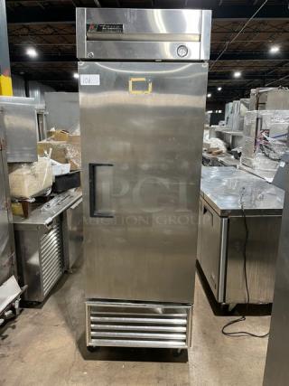 True Commercial Stainless Steel Solid Single Door Reach In Freezer! With Poly Coated Wire Racks! Model: T-23F SN: 1-4809767! 115V 1 Phase! On Casters! - Item #1190394